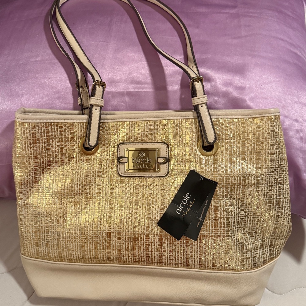 Nicole Miller Gold and Cream Women's Tote Bag NWT